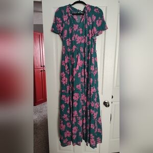 Piper & Scoot Floral Green and Pink Women's Maxi Dress